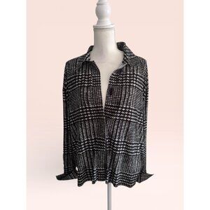 NORMA KAMALI Black White Glenplaid Long Sleeve Top Size Small